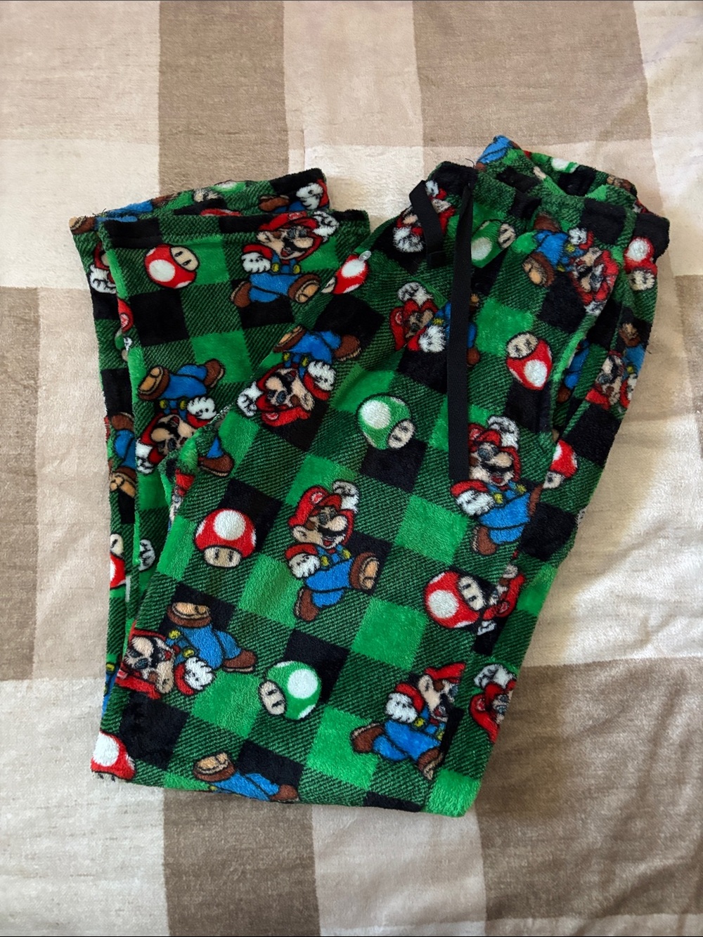 Superhero Game Character Green Plaid Kids Pajama Pants - Unbranded
